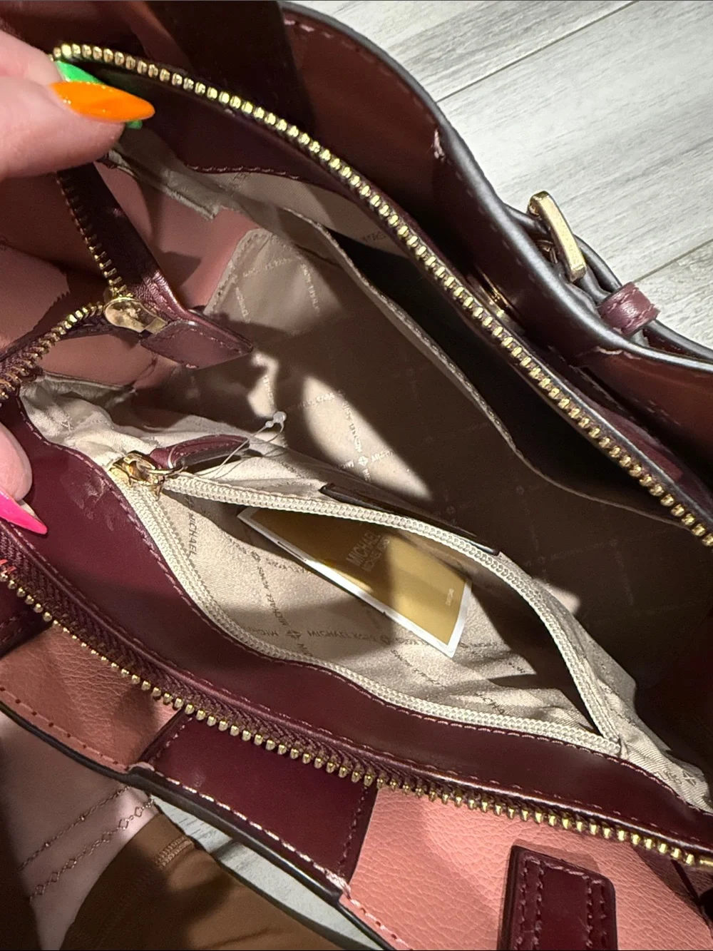 Michael Kors Wine Leather Tote with Bow Strap